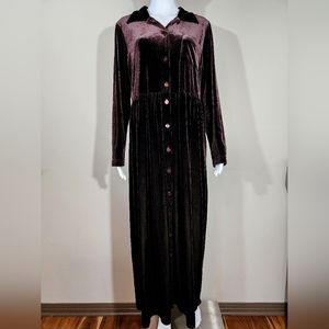 (EUC) VTG STUDIO EASE Dark Brown Velvet Button Down Maxi Dress